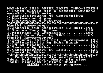 WAP-NIAK 2013 After Party Info-Screen
